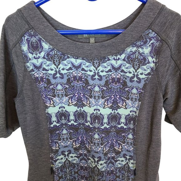 Title Nine Womens M Gray Damask Print Short Sleeves Jersey Sport Mini Dress - Picture 2 of 7